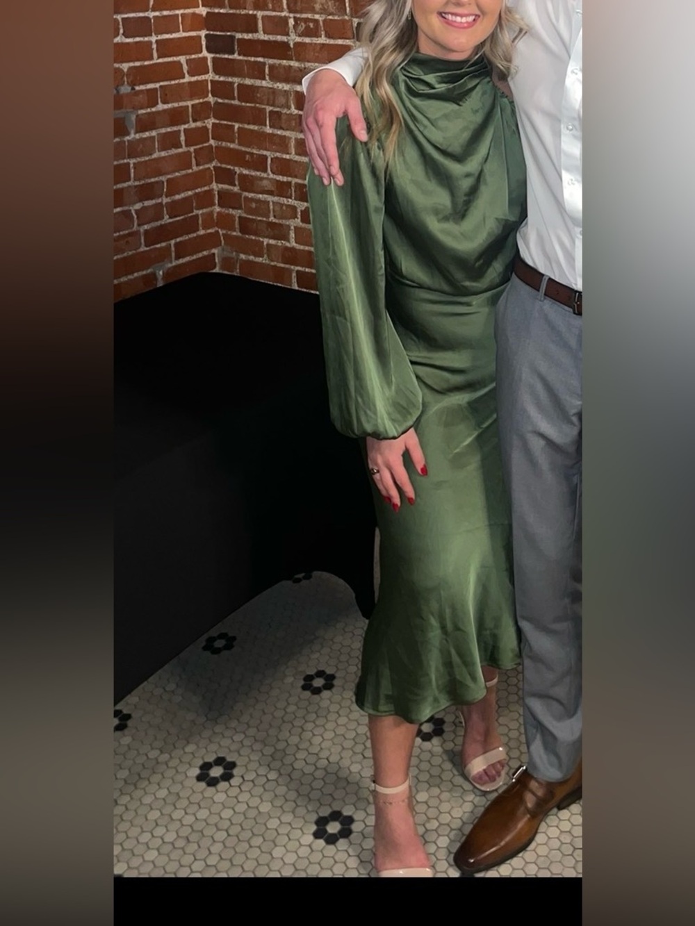 Petal & Pup Olive Green Satin Midi Dress